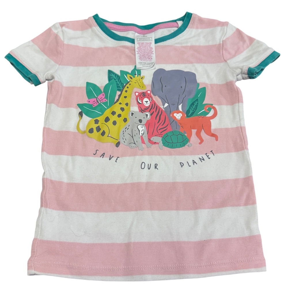 Mini Boden Girls Save Our Planet Animal Graphic Striped Ringer Tee Pink 5Y 110cm